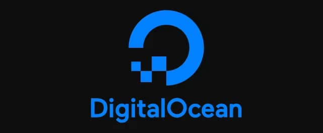 Logotipo da DigitalOcean sobre um fundo azul com ondas digitais, ilustrando a plataforma de hospedagem cloud.