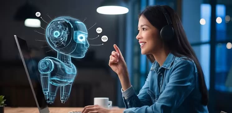 Representação digital de ondas sonoras saindo de um fone de ouvido, simbolizando a IA detectando emoções no atendimento.